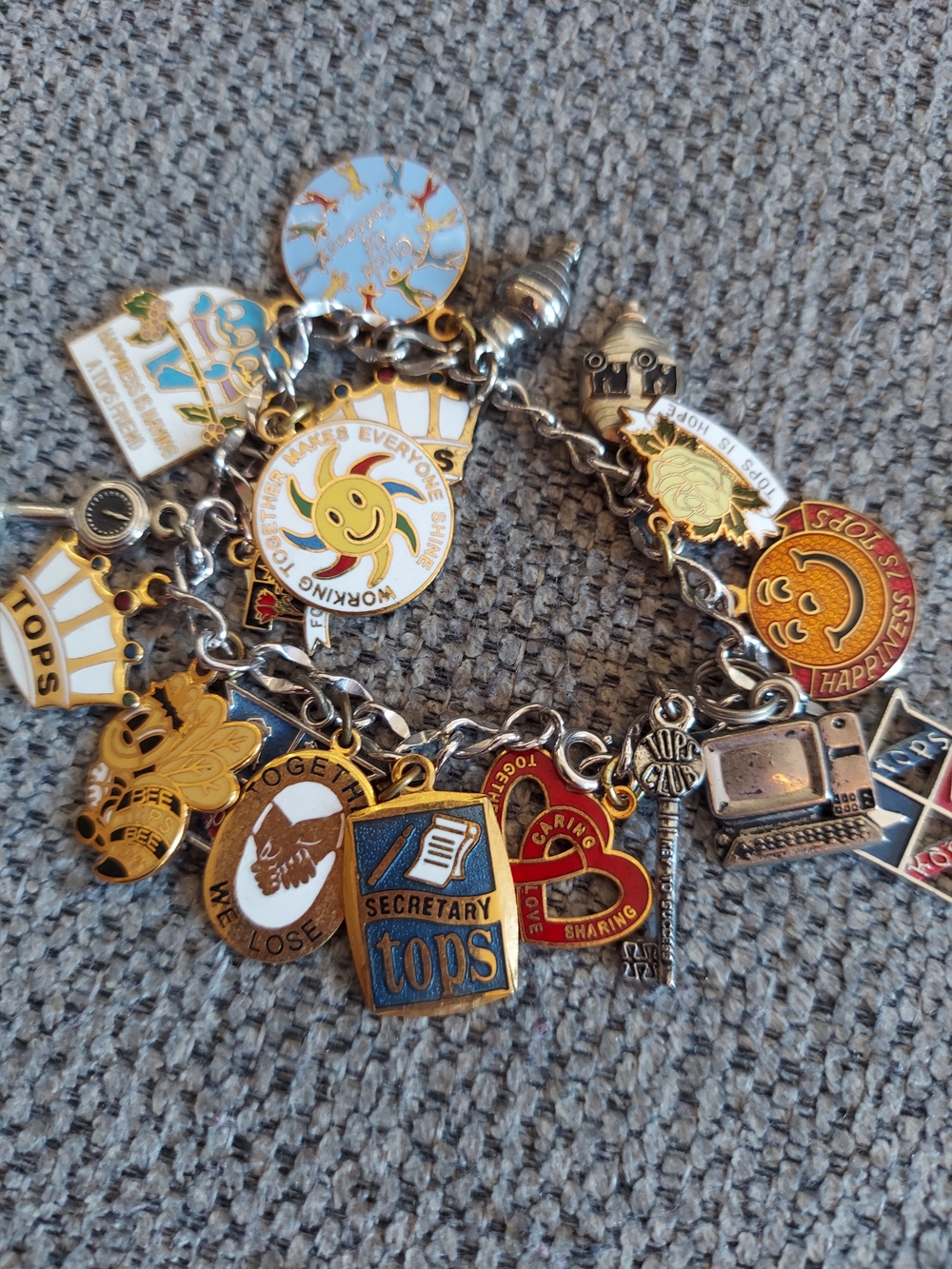 Vintage TOPS Charm Bracelet with Colorful Enamel Charms